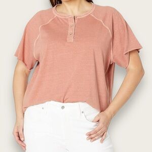 Madewell Plus Bells Henley Tee, Dried Rose, Size 1X, SP 23